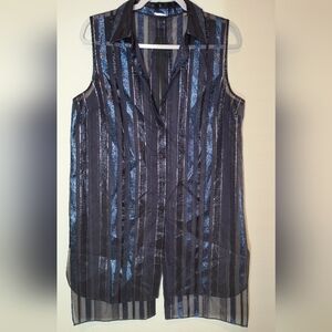 Striped Sheer Sleeveless Blouse Sz M